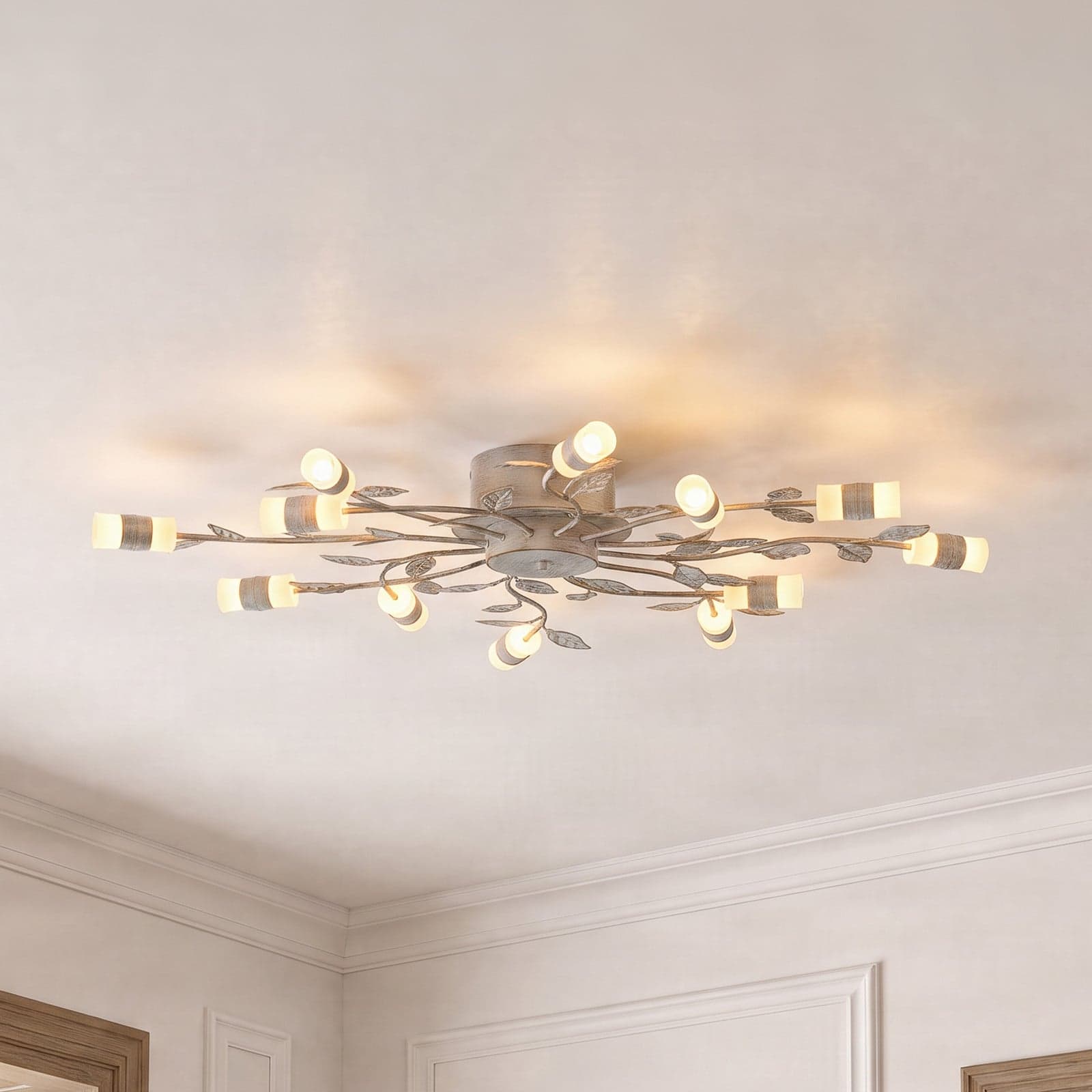 Lindby LED-Deckenleuchte Bolonia, messing/weiss, Ø 80 cm